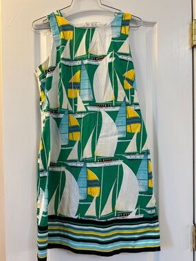 London Times Teal Green Yellow Printed Dress
